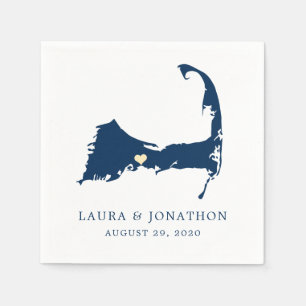 Serviette En Papier Centerville Blue Cape Cod Map Yellow Heart Mariage