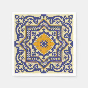 Serviette En Papier Céramique Azulejo Style Naples bleu orange