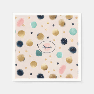 Serviette En Papier Cercle Abstrait Gold & Colorful Brushstroke