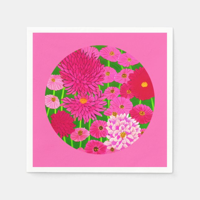 Serviette En Papier Cercle de fleurs, Chrysanthèmes rose Fuchsia (Devant)