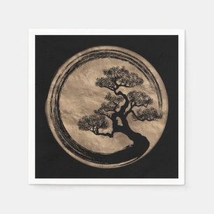 Serviette En Papier Cercle de zen d'Enso et or d'arbre de bonsaïs