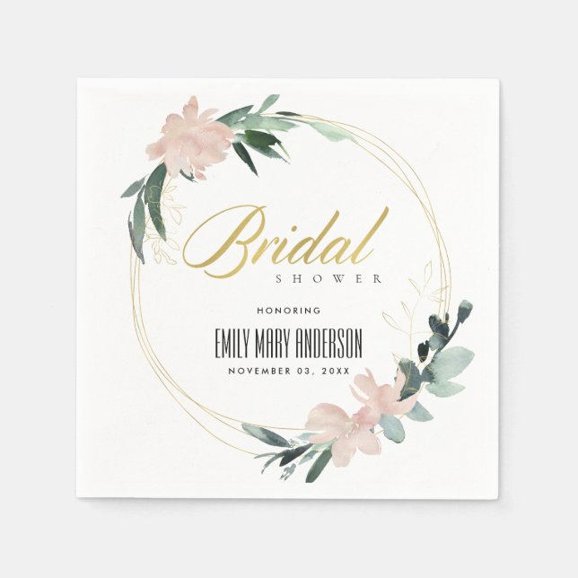 SERVIETTE EN PAPIER CERCLE FLEURAL ROSE TENDRE LAVIS POUR BABY-SHOWER  (Devant)