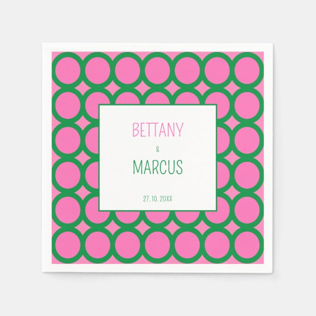 Serviette En Papier Cercle géométrique vert et rose du milieu du siècl (Devant)