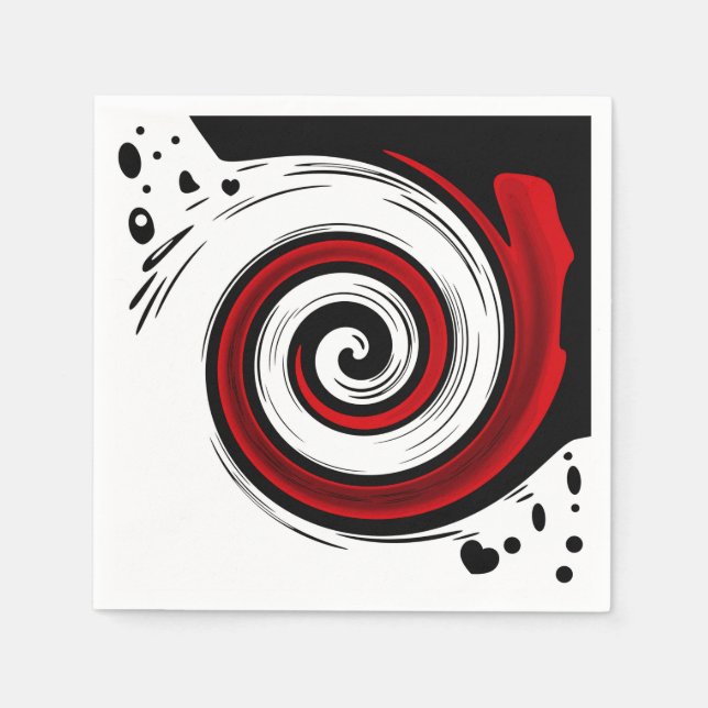 Serviette En Papier Cercle liquide torse moderne noir rouge blanc coul (Devant)