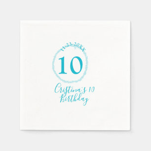 Serviette En Papier Cercle turquoise. Parties scintillant ronde 10e an