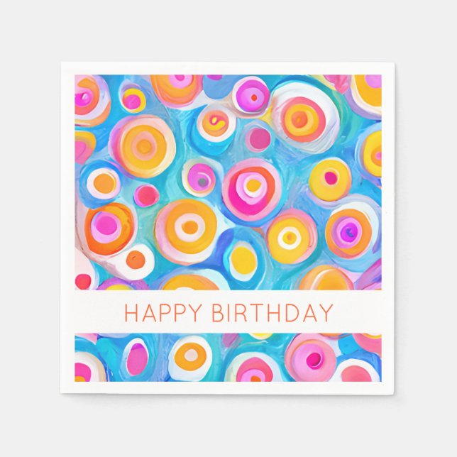 Serviette En Papier Cercles Abstraits Art HAPPY ANNIVERSAIRE Colorful  (Devant)
