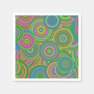 Serviette En Papier Cercles abstraits rétro mod, vert et rouge orange