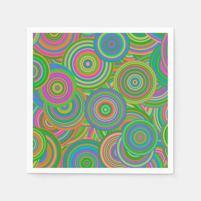 Serviette En Papier Cercles abstraits rétro mod, vert et rouge orange (Devant)