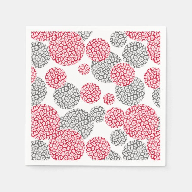 Serviette En Papier Cercles avec imprimé léopard gris et rouge (Devant)