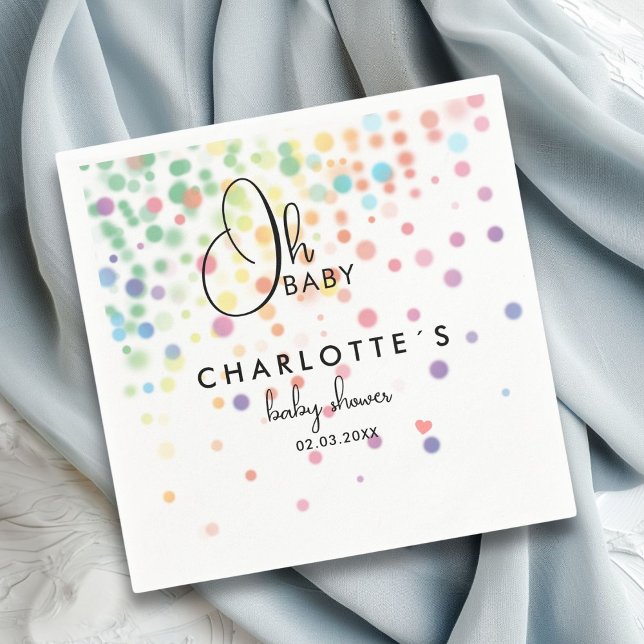 Serviette En Papier Cercles colorés Baby shower (Colorful circles, Baby Shower Napkins with your name and date. For boy, girl, gender-neutral.)