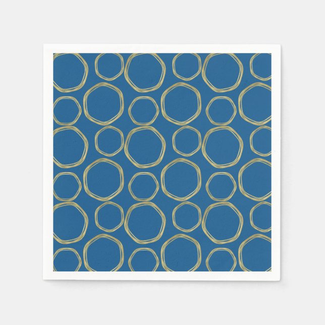 Serviette En Papier Cercles dorés et bleu vif moderne tendance (Devant)