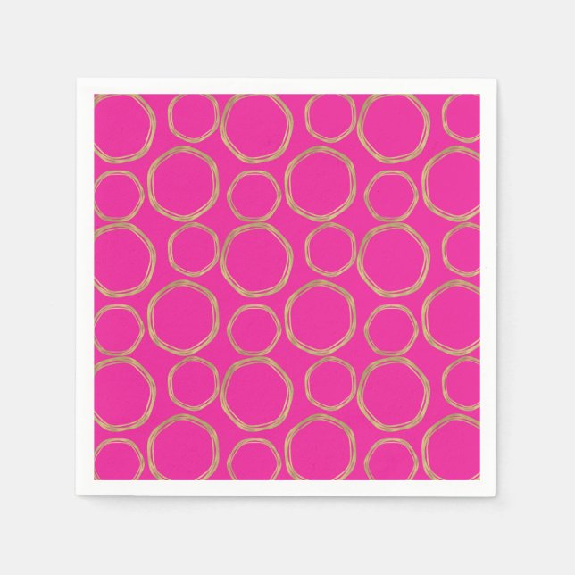 Serviette En Papier Cercles dorés et rose chaud vif audacieux moderne  (Devant)