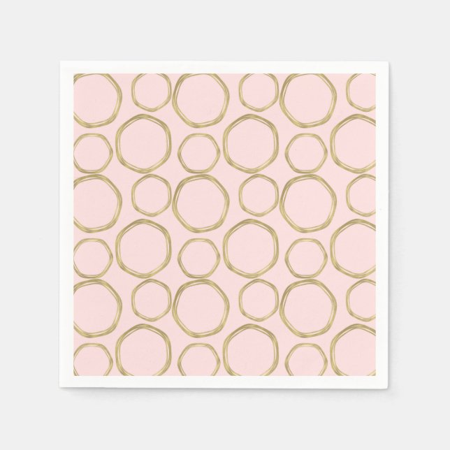 Serviette En Papier Cercles dorés et rose tendre Moderne Tendance Chic (Devant)