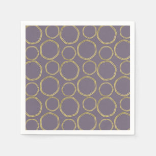 Serviette En Papier Cercles dorés et Taupe rustique Violet Moderne Ten