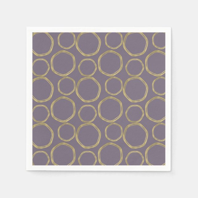 Serviette En Papier Cercles dorés et Taupe rustique Violet Moderne Ten (Devant)