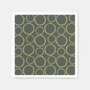 Serviette En Papier Cercles dorés et vert olive rustique moderne tenda