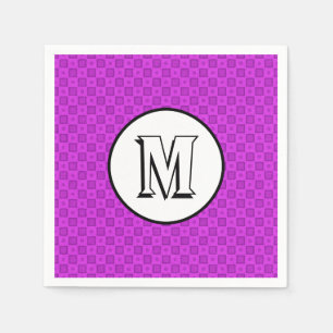 Serviette En Papier Cercles et carrés monogramme sur un motif violet