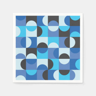 Serviette En Papier Cercles et demi-cercles de milieu de siècle Bleu T
