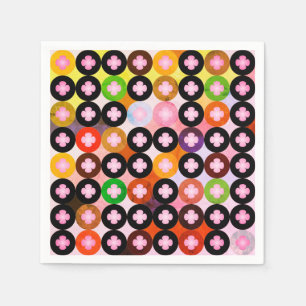 Serviette En Papier Cercles multicolores cool et trèfles roses