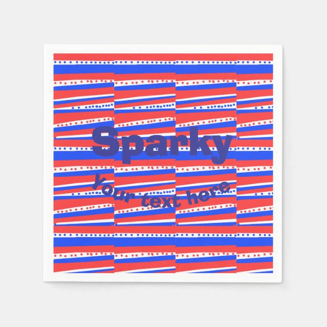 Serviette En Papier Cercles Rayures Bleu Blanc Rouge (Devant)
