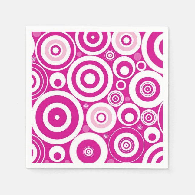 Serviette En Papier Cercles rétro concentrés rose et blanc (Devant)