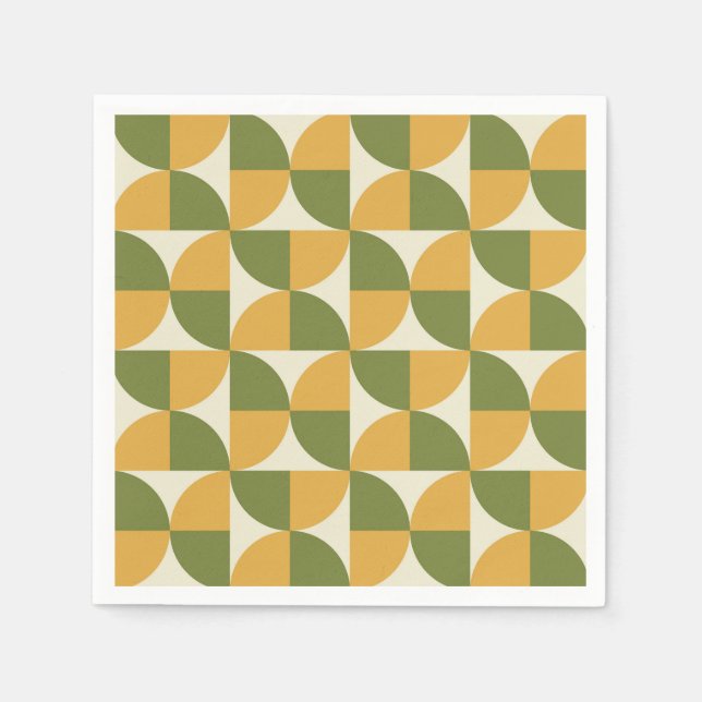 Serviette En Papier Cercles semi milieu du siècle vert moutarde jaune  (Devant)
