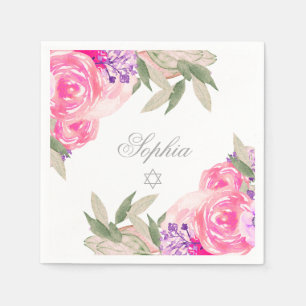 Serviette En Papier Cérémonie de baptême pour bébé Hébreu Floral Argen