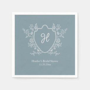 Serviette En Papier Cérémonie de mariage bleu monogramme Regency Crest