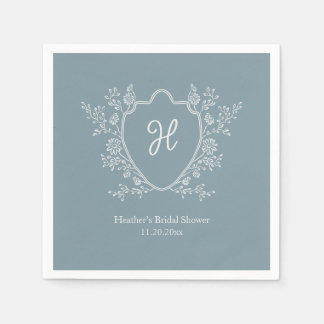 Serviette En Papier Cérémonie de mariage bleu monogramme Regency Crest