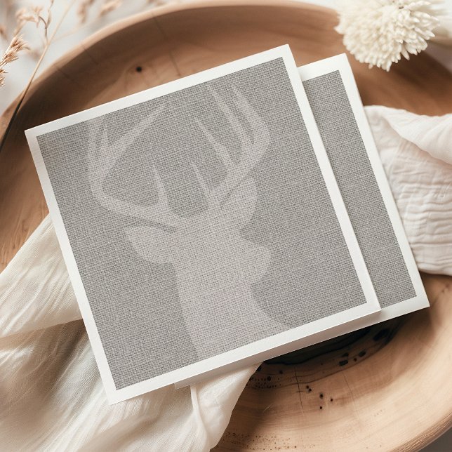 Serviette En Papier Cerf Buck Burlap Gris Rustique (Créateur téléchargé)