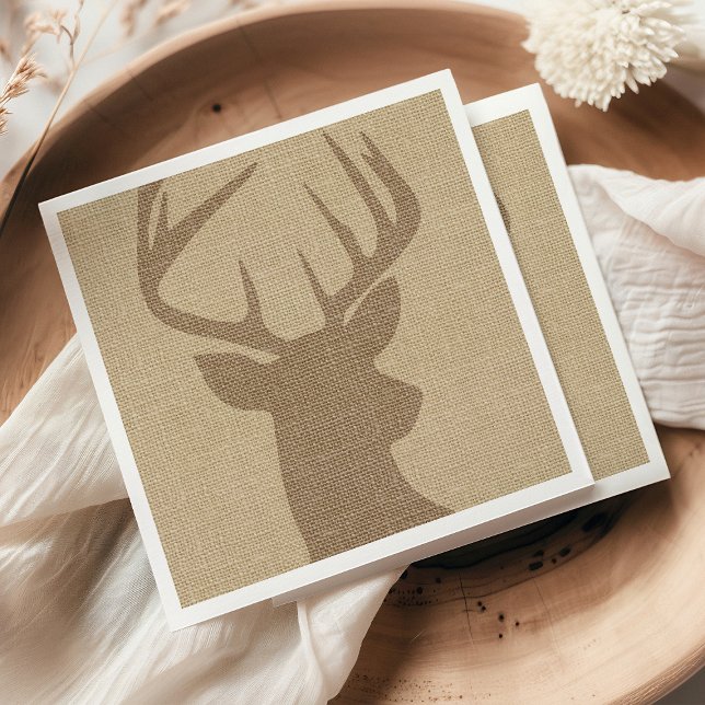 Serviette En Papier Cerf Buck Burlap Tan Rustique (Créateur téléchargé)