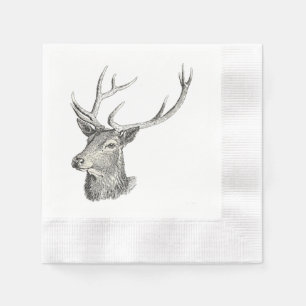 Serviette En Papier Cerf Buck Head avec Antlers Black and White Art