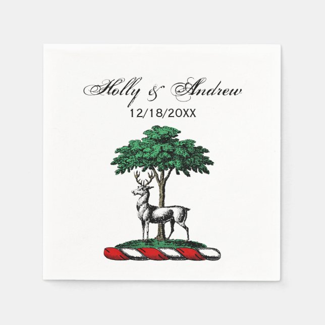 Serviette En Papier Cerf Daim devant un Arbre Blason Emblème Héraldiqu (Devant)
