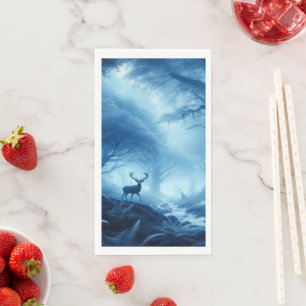 Serviette En Papier Cerf dans la forêt noire de la brume bleue