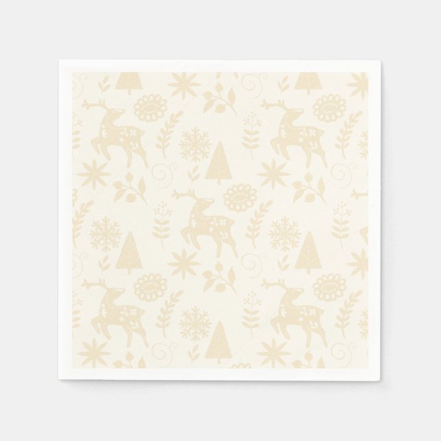 Serviette En Papier Cerf d'art populaire forêt blanc cassé (Devant)