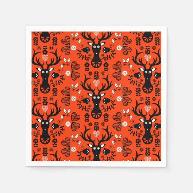 Serviette En Papier Cerf d'art populaire scandinave (Devant)