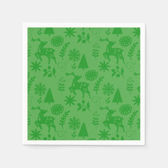 Serviette En Papier Cerf d'art populaire vert forêt (Devant)