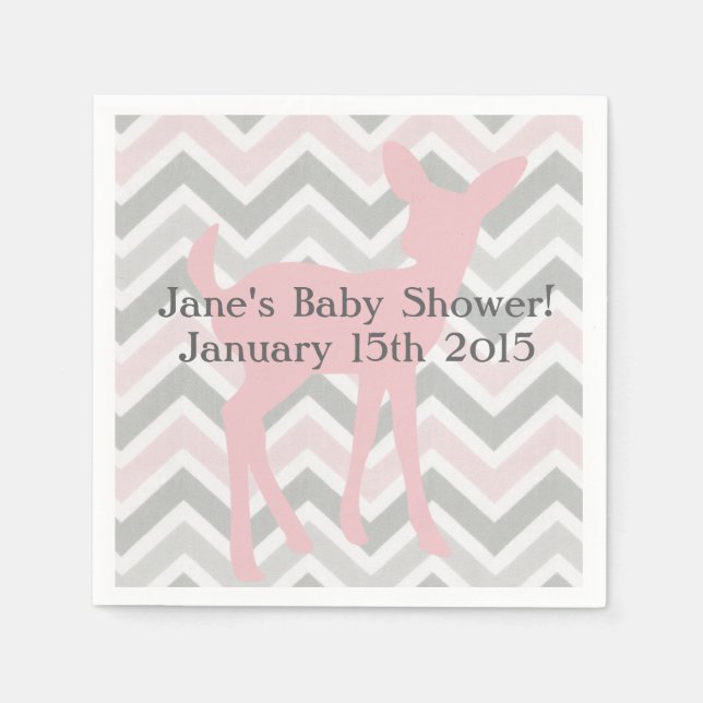 Serviette En Papier Cerf de bébé rose et serviettes de table Chevron g (Devant)
