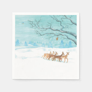 Serviette En Papier Cerf de chevreuil dans le bois d'hiver couvert de