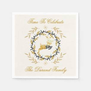 Serviette En Papier Cerf de Noël avec Couronne Crème Jaune