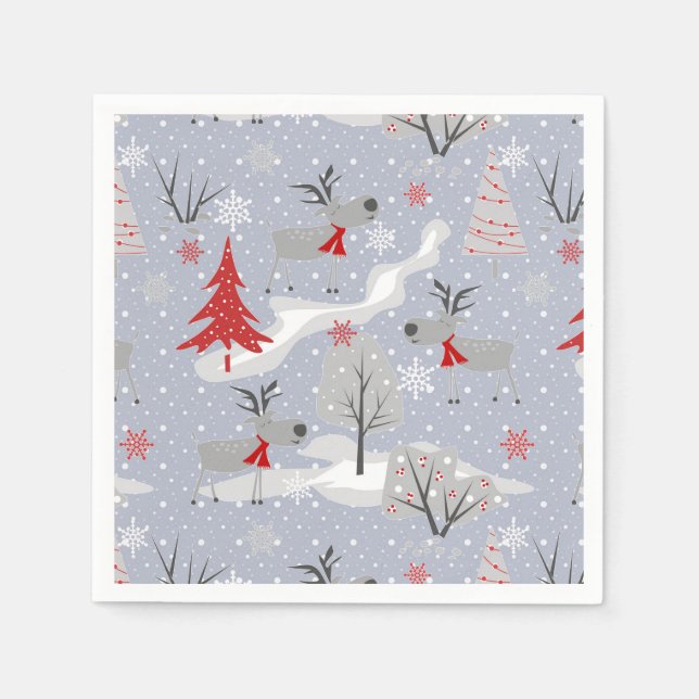 Serviette En Papier Cerf de Noël dans la forêt. (Devant)