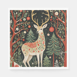 Serviette En Papier Cerf de Noël de la forêt de minuit
