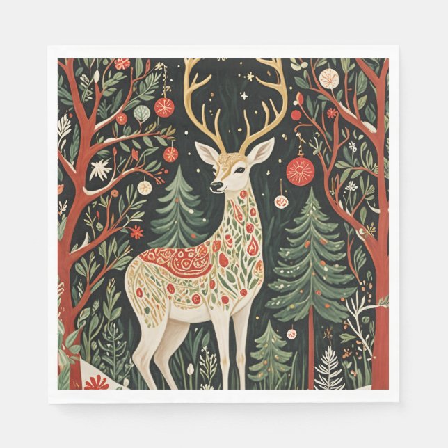 Serviette En Papier Cerf de Noël de la Forêt de Minuit (Devant)
