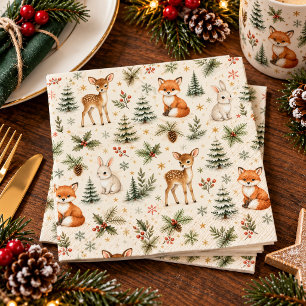 Serviette En Papier Cerf de Noël de la forêt Lapin Renard Papier Aquar