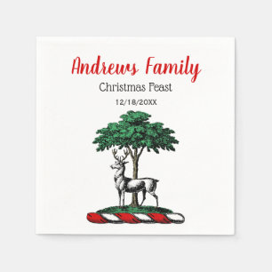 Serviette En Papier Cerf de Noël près d'un arbre Blason Emblème hérald