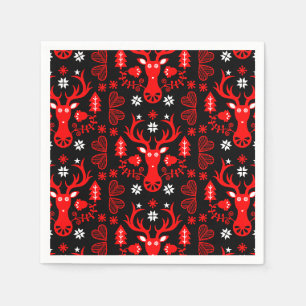 Serviette En Papier Cerf de Noël rouge scandinave
