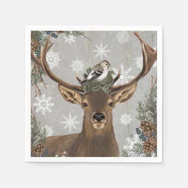 Serviette En Papier cerf d'hiver vintage moderne (Devant)