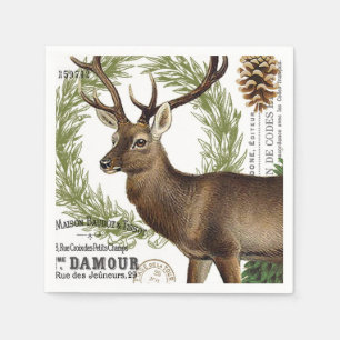 Serviette En Papier cerf d'hiver vintage moderne