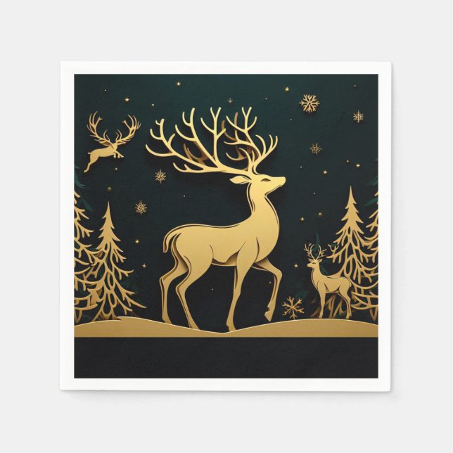 Serviette En Papier Cerf élégant – Silhouette de la forêt dorée (Devant)