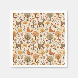 Serviette En Papier Cerf et renard de la forêt automnale Motif d'anima